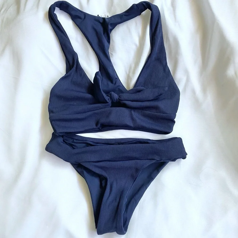 NWOT L*Space ribbed Midnight Blue Tara and Veronica bikini set XS
